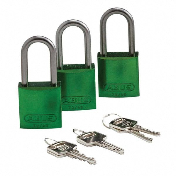 Lockout Padlock: Keyed Alike, Aluminum, Aluminum Shackle, Green