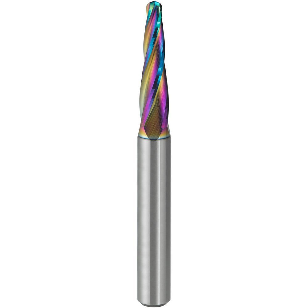 Tapered End Mills; Mill Diameter (Decimal Inch): 0.1181 ; Mill Diameter (mm): 3.00 ; Length of Cut (mm): 20.0000 ; Taper Angle Per Side: 4.00 ; End Mill Material: Solid Carbide ; End Shape: Ball