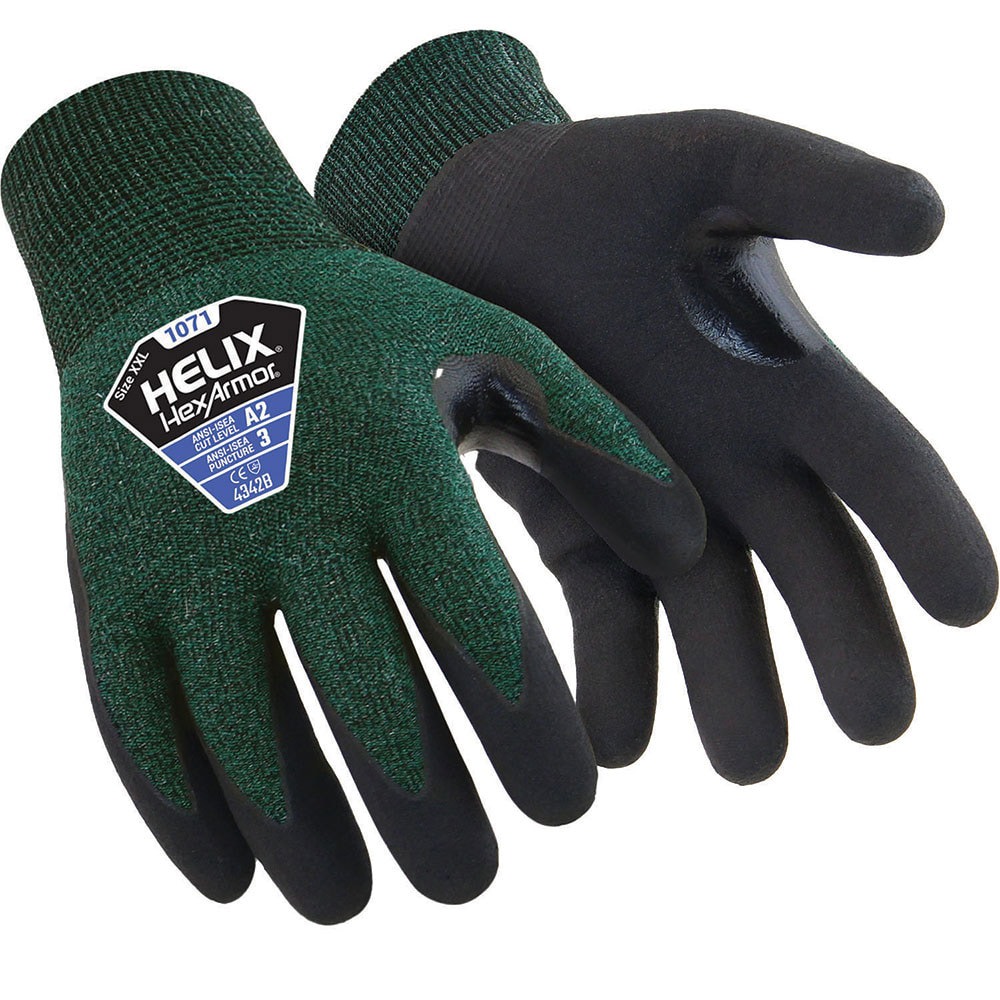 Cut & Puncture-Resistant Gloves: Size 3XL, ANSI Cut A2, ANSI Puncture 3, Micro-Foam Nitrile, HPPE, Nylon & Glass