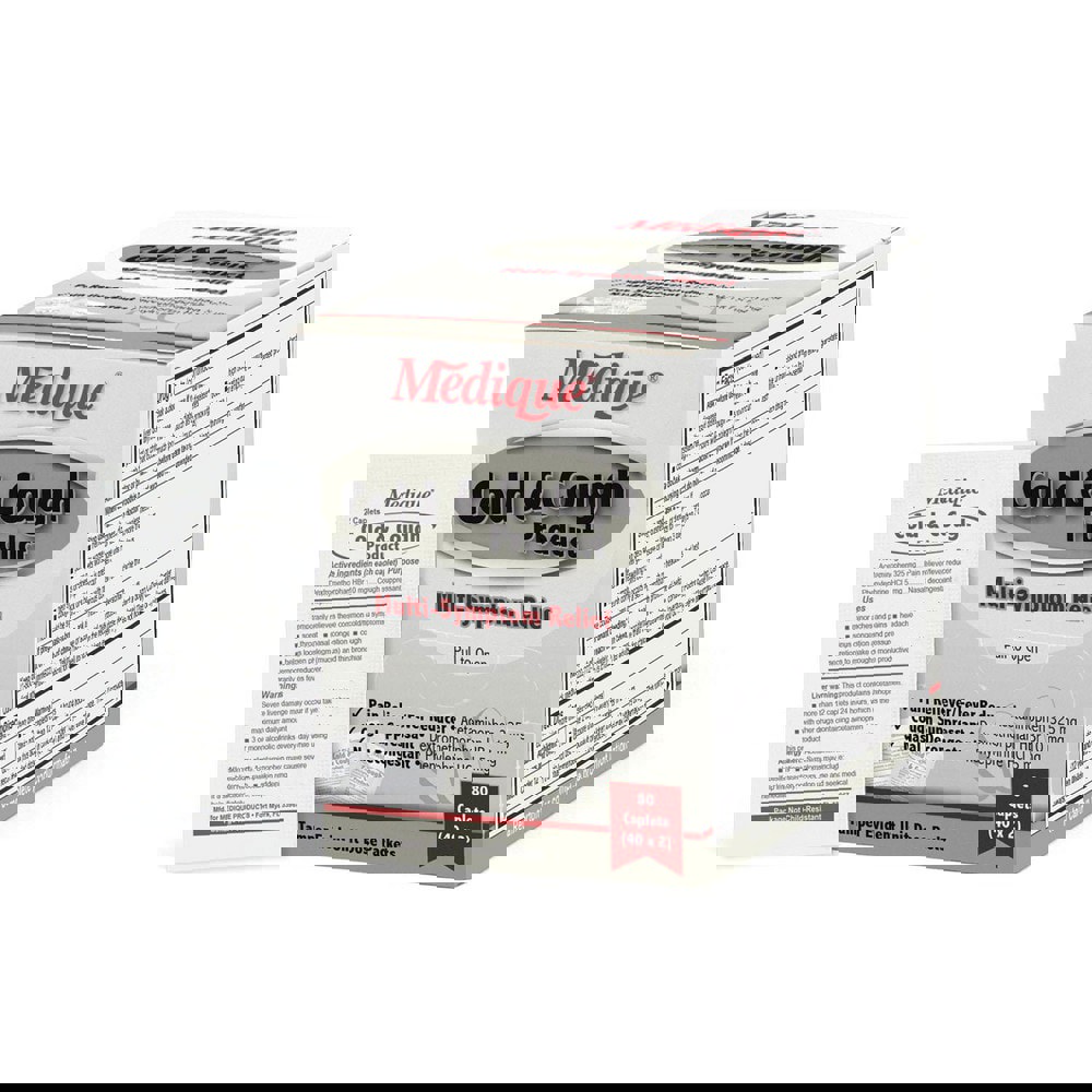 Medicinals; Relief Type: Cold & Allergy Relief; Form: Caplet; Container Type: Box; Type: Box; Features: Dextromethorphan Hbr 10 Mg; Phenylephrine Hcl 5 Mg80 Tablets Per Box (40 Foil Packets X 2 Caplets)