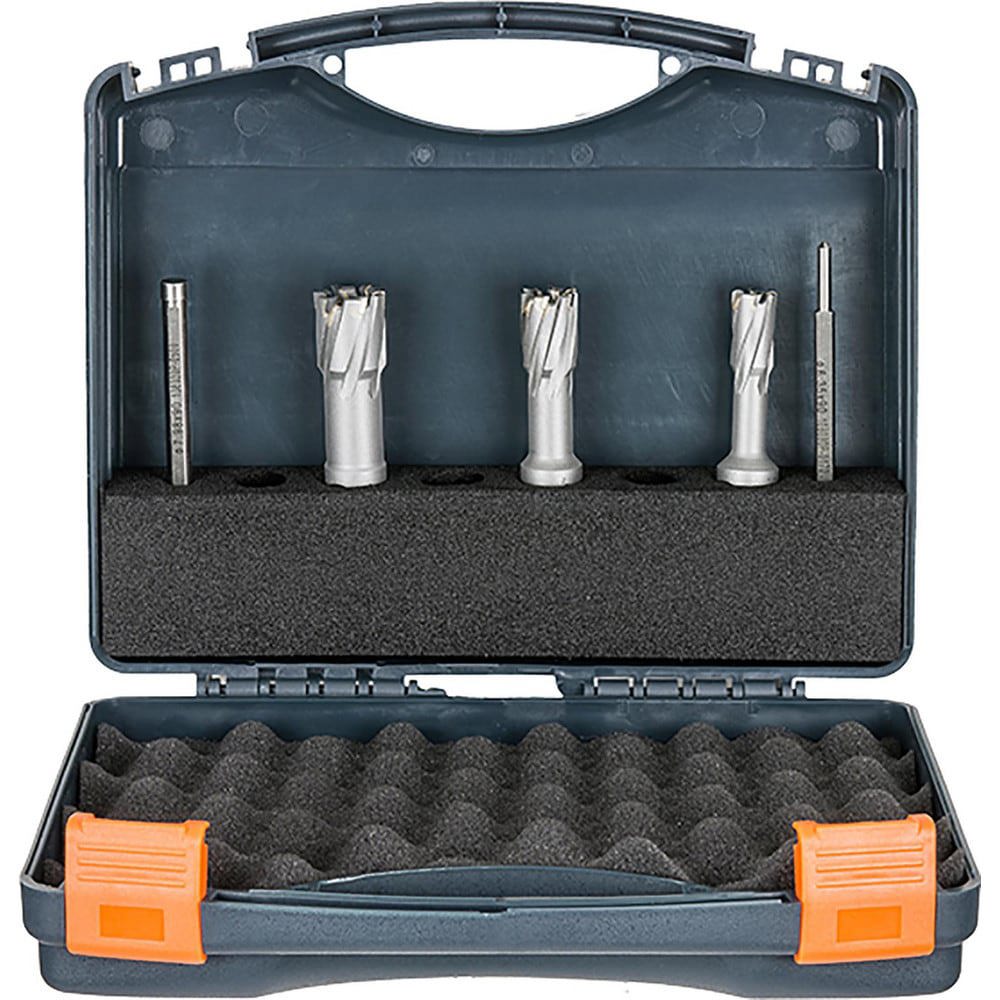 Annular Cutter Sets; Minimum Cutter Diameter: 0.5625; 0.6875; 0.8125in ; Maximum Cutter Diameter: 0.5625; 0.6875; 0.8125in ; Coated: Coated; Uncoated ; Coating: Bright/Uncoated ; Includes: 2x Pilots; 9/16; 11/16; 13/16