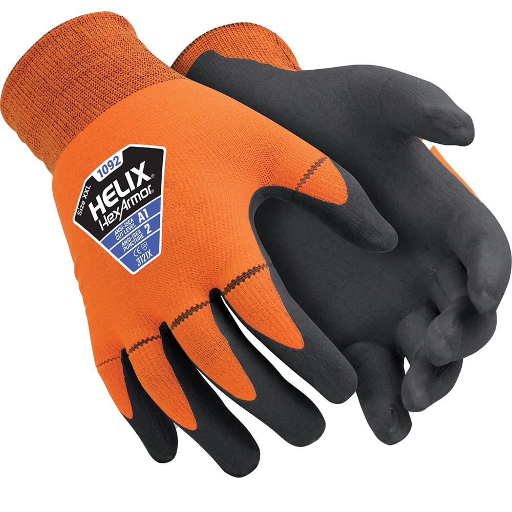 Cut & Puncture-Resistant Gloves: Size 3X-Small, ANSI Cut A1, ANSI Puncture 2, Foam Nitrile, Nylon Blend