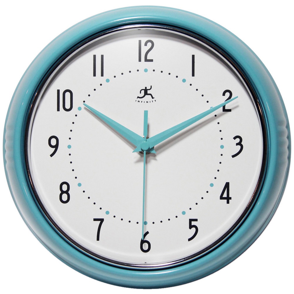 Office Wall Clocks; Clock Type: Dial ; Display Type: Analog ; Power Source: Battery ; Clock Movement Control: Manual ; Face Color: White ; Case Color: Turquoise