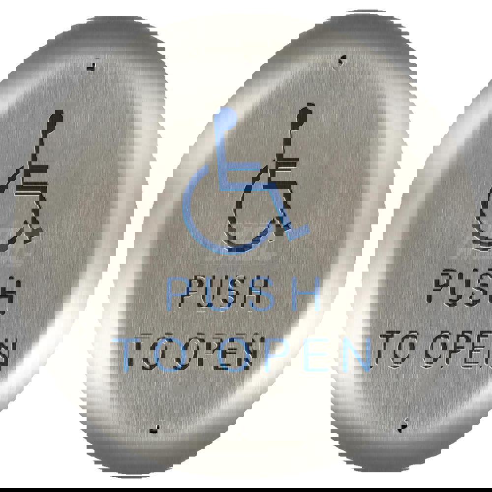 Push Plates; Material: Stainless Steel ; Width (Inch): 5 ; Overall Length (Inch): 4.50 ; Finish/Coating: Stainless Steel ; Shape: Round ; Plate Thickness: 0.1250