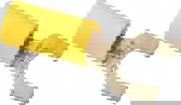 Locking Fork Terminal: Yellow, Vinyl, Partially Insulated, #1/4