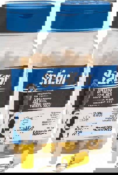 D Shaped Ring Terminal: Partially Insulated, 12 to 10 AWG, Crimp Connection