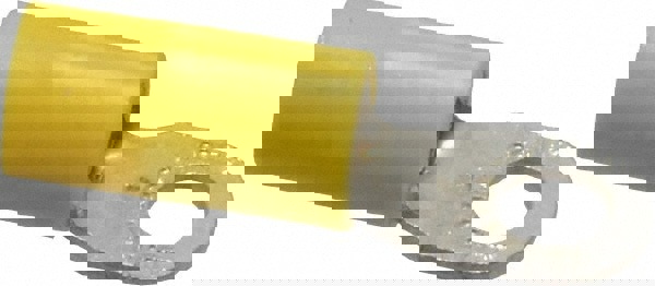 D Shaped Ring Terminal: Partially Insulated, 12 to 10 AWG, Crimp Connection