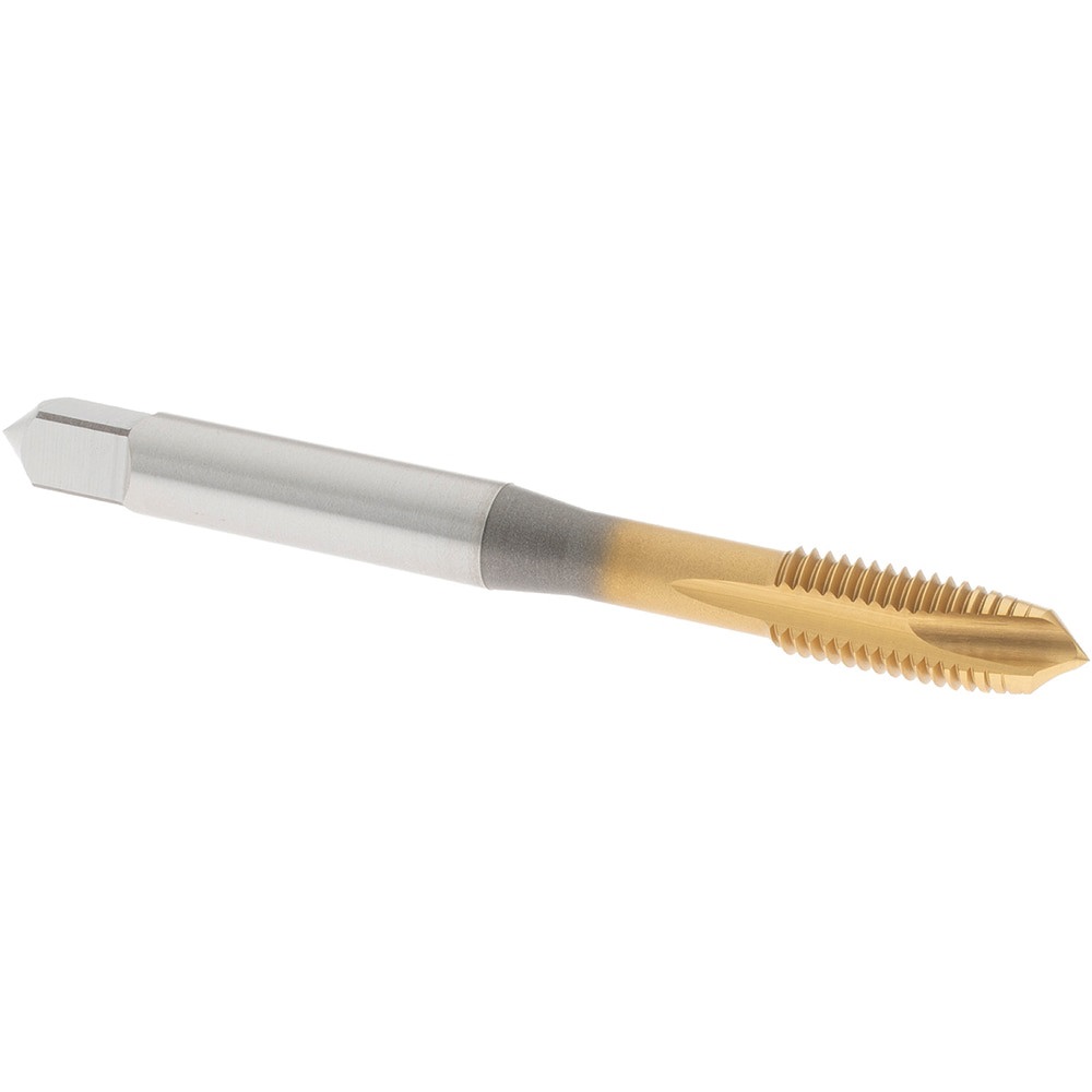 Spiral Point Tap: 1/4-28 UNF, 3 Flutes, Plug, Vanadium High Speed Steel, TiN Coated