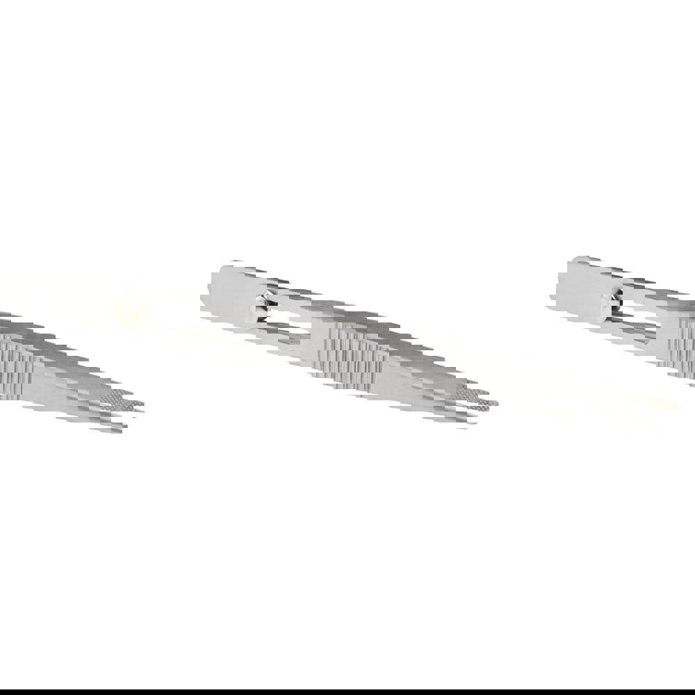 Assembly Tweezer: Stainless Steel, Slide Locking Broad Point & Serrated Body Tip, 5-3/4