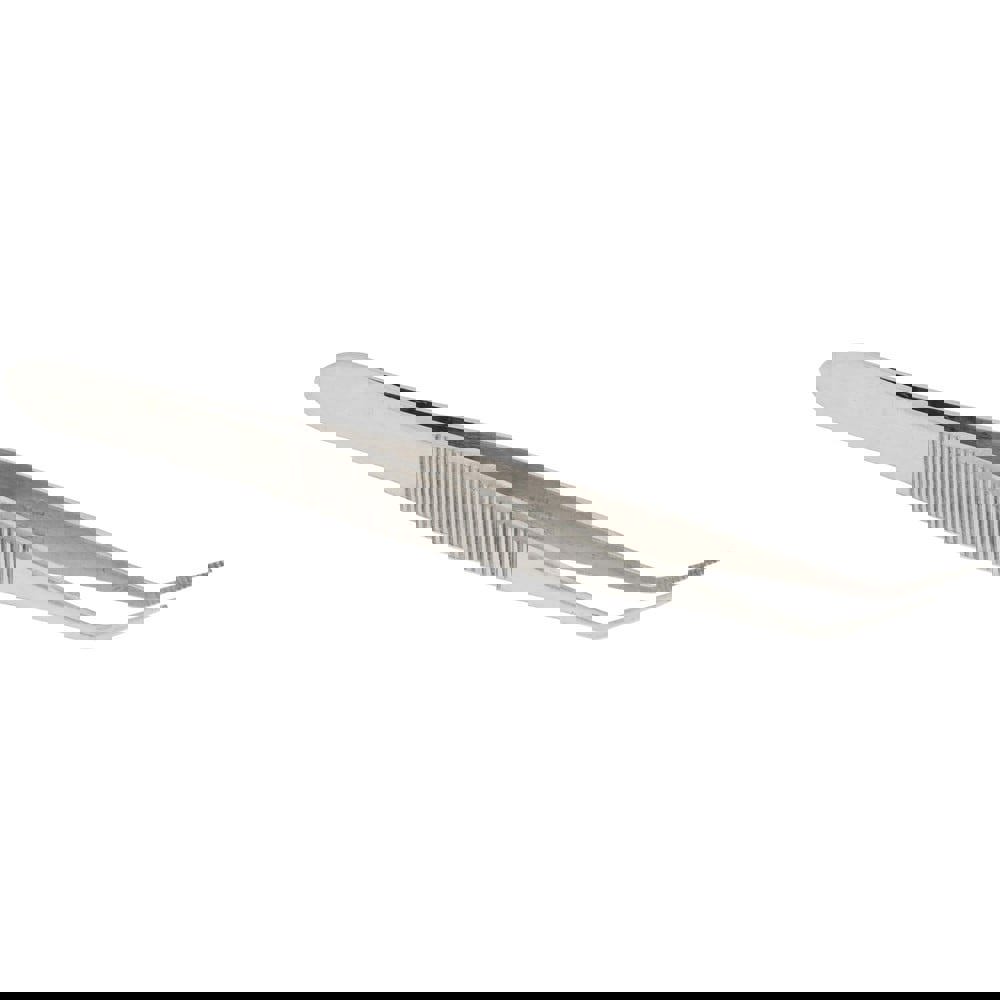 Assembly Tweezer: Stainless Steel, Short Bent Point & Serrated Body & Edge Tip, 4-11/32