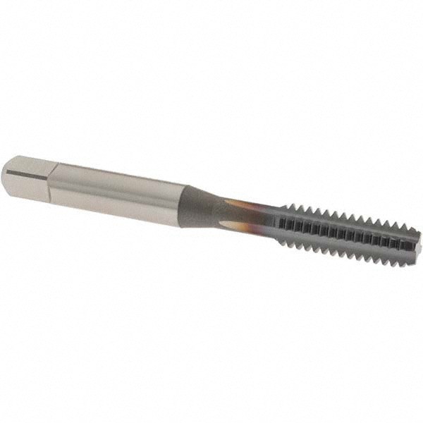 Straight Flute Tap: 1/4-20 UNC, 4 Flute, Bottoming Chamfer, 3B Class of Fit, High-Speed Steel, TiCN Finish