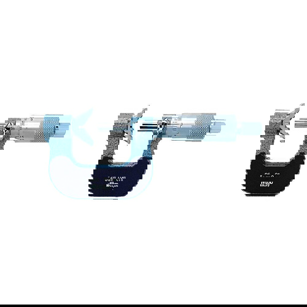 0.05 to 0.6 Inch Measurement, 0.001 Inch Graduation, Accuracy Up to 0.0002 Inch, 3 Flutes Measured, Ratchet Stop Thimble, Mechanical V Anvil Micrometer