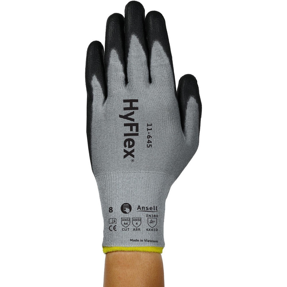 Cut, Puncture & Abrasion-Resistant Gloves: HyFlex 11-645, Size Large, ANSI Cut A4, ANSI Puncture 4, Polyurethane, INTERCEPT Technology Yarn