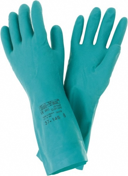 Series 37-145 Chemical Resistant Gloves: Size Medium, 11.00 Thick, Nitrile, Nitrile, Unsupported,