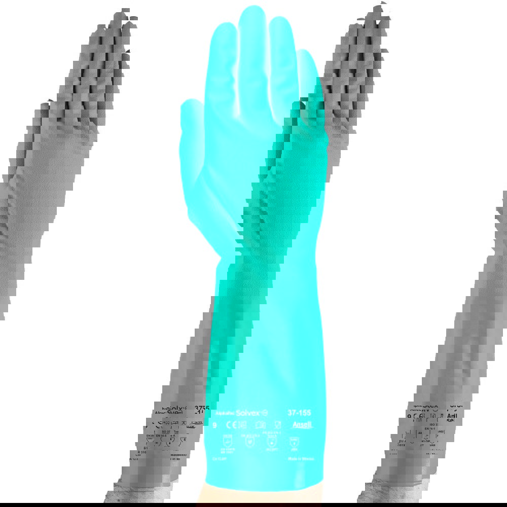 Series 37-155 Chemical Resistant Gloves: 15.00 Thick, Nitrile, Nitrile, Unsupported,