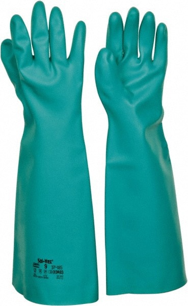 Series 37-185 Chemical Resistant Gloves: Size Large, 22.00 Thick, Nitrile, Nitrile, Unsupported,