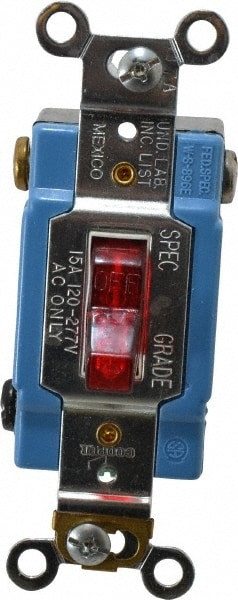 1 Pole, 120 to 277 VAC, 15 Amp, Industrial Grade Toggle Wall Switch