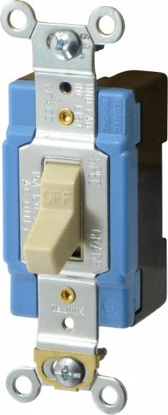1 Pole, 120 to 277 VAC, 15 Amp, Industrial Grade Toggle Wall Switch