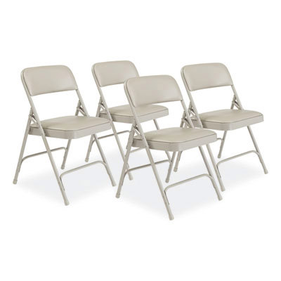Folding Chairs; Pad Type: Padded; Armless; Vinyl ; Material: Steel; Vinyl ; Width (Inch): 19 ; Depth (Inch): 20.25 ; Seat Color: Warm Gray ; Overall Height: 29.50