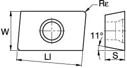 Milling Insert: APFX1604PD2R, KCK15, Solid Carbide