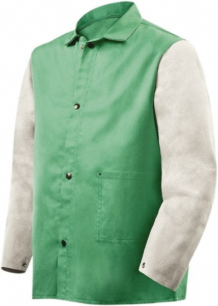 Flame Resistant/Retardant Jacket: Size 2X-Large, Cotton & Leather, Snaps Closure