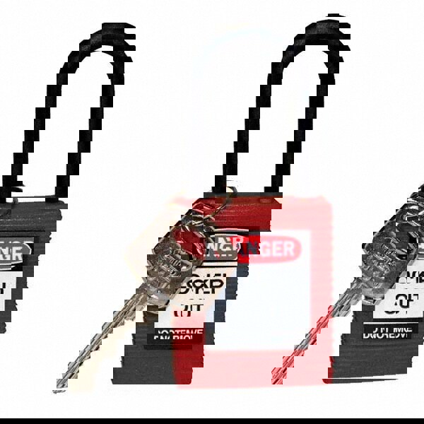 Lockout Padlock: Keyed Different, Key Retaining, Nylon, Nylon Shackle, Red