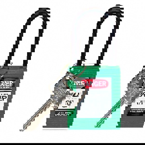 Lockout Padlock: Keyed Different, Key Retaining, Nylon, Nylon Shackle, Green