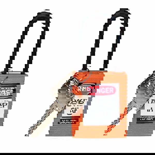 Lockout Padlock: Keyed Different, Key Retaining, Nylon, Nylon Shackle, Orange