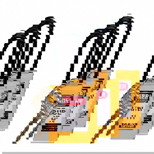 Lockout Padlock: Keyed Alike, Key Retaining, Nylon, Nylon Shackle, Yellow