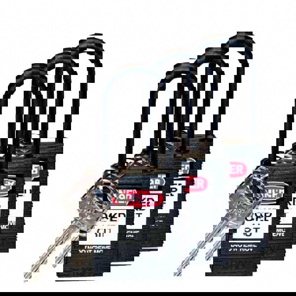 Lockout Padlock: Keyed Alike, Key Retaining, Nylon, Nylon Shackle, Black