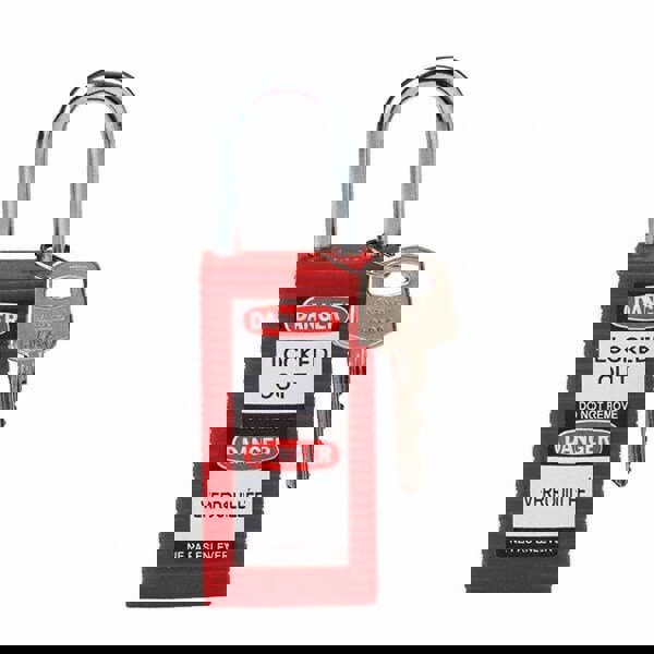 Lockout Padlock: Keyed Different, Key Retaining, Nylon, Nylon Shackle, Red