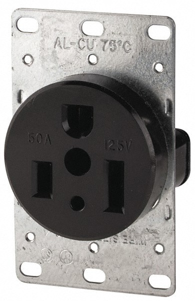 Straight Blade Single Receptacle: NEMA 5-50R, 50 Amps, Self-Grounding