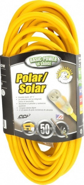 50', 16/3 Gauge/Conductors, Yellow Outdoor Extension Cord