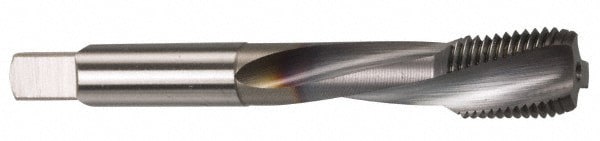 Spiral Flute Tap: M10x1.25 Metric Fine, 3 Flutes, Modified Bottoming, Powdered Metal, TICN Coated
