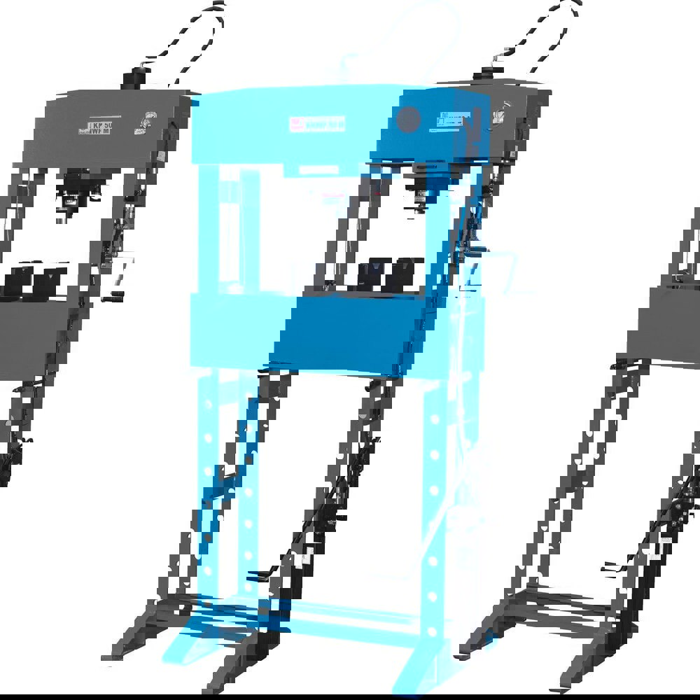 Shop Presses; Power Type: Hydraulic ; Frame Type: H-Frame Movable Table ; Pressure: 55 ; Stroke: 6.3000 ; Minimum Ram To Table: 6.10in ; Ram Return Operation: Release Valve