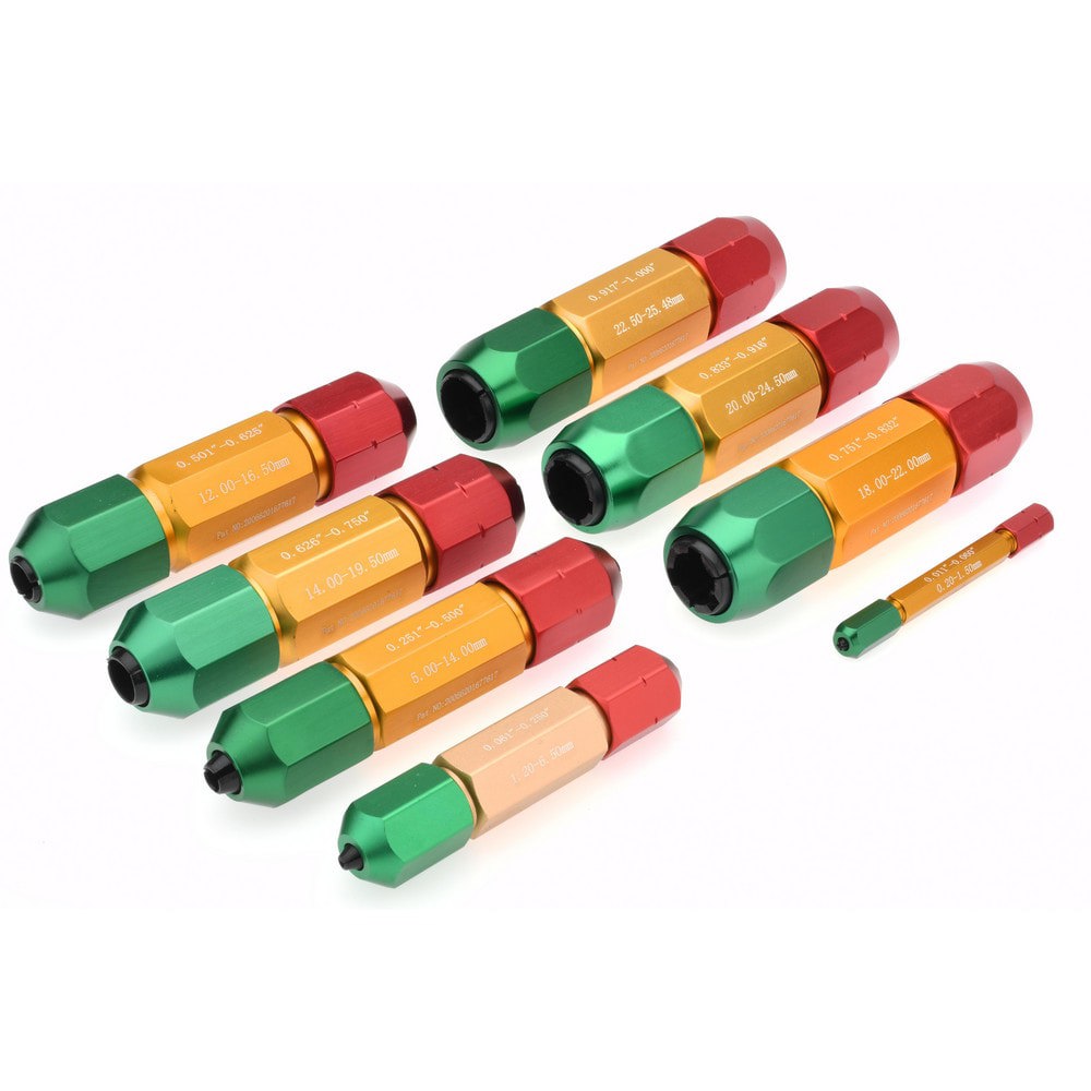 Ring & Plug Thread Gage Holders & Handles; Handle Size: M0; 7 ; Material: Aluminum; Aluminum ; Includes: (8) Pin Gage Handle ; Minimum Ring Diameter (Decimal Inch): 0.0110 ; Maximum Ring Diameter (Decimal Inch): 1.0000