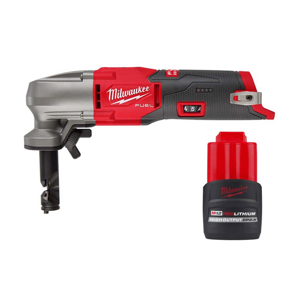 Power Nibblers; Minimum Cutting Radius (Inch): 3-1/4 ; Voltage: 12V ; Includes: (1) M12 FUEL 16 Gauge Nibbler, (1) Chip Collection Bag; M12 REDLITHIUM HIGH OUTPUT CP2.5 Battery Pack ; Standards: UL Listed ; Brushless Motor: Yes ; Series: M12 FUEL
