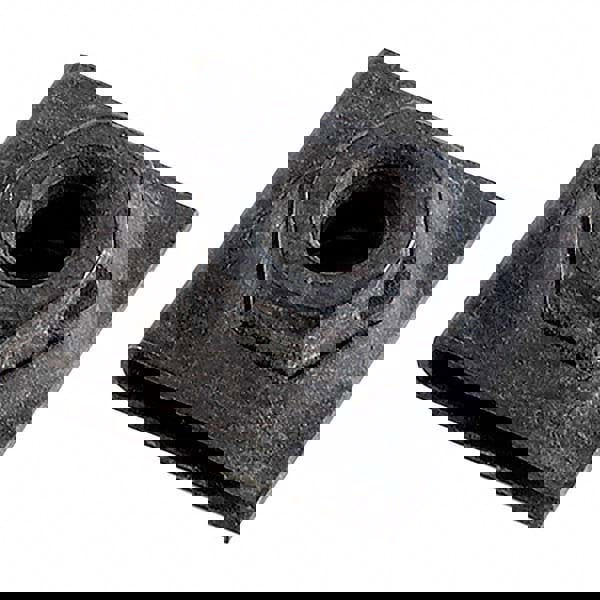 Clip On & Floating Nuts; U Nut Type: Extruded Tapped Hole ; Type: U Nut ; Finish/Coating: Black Phosphate ; Material: Spring Steel ; Maximum Material Thickness (Decimal Inch): 0.6400 ; Minimum Material Thickness (Decimal Inch): 0.6400