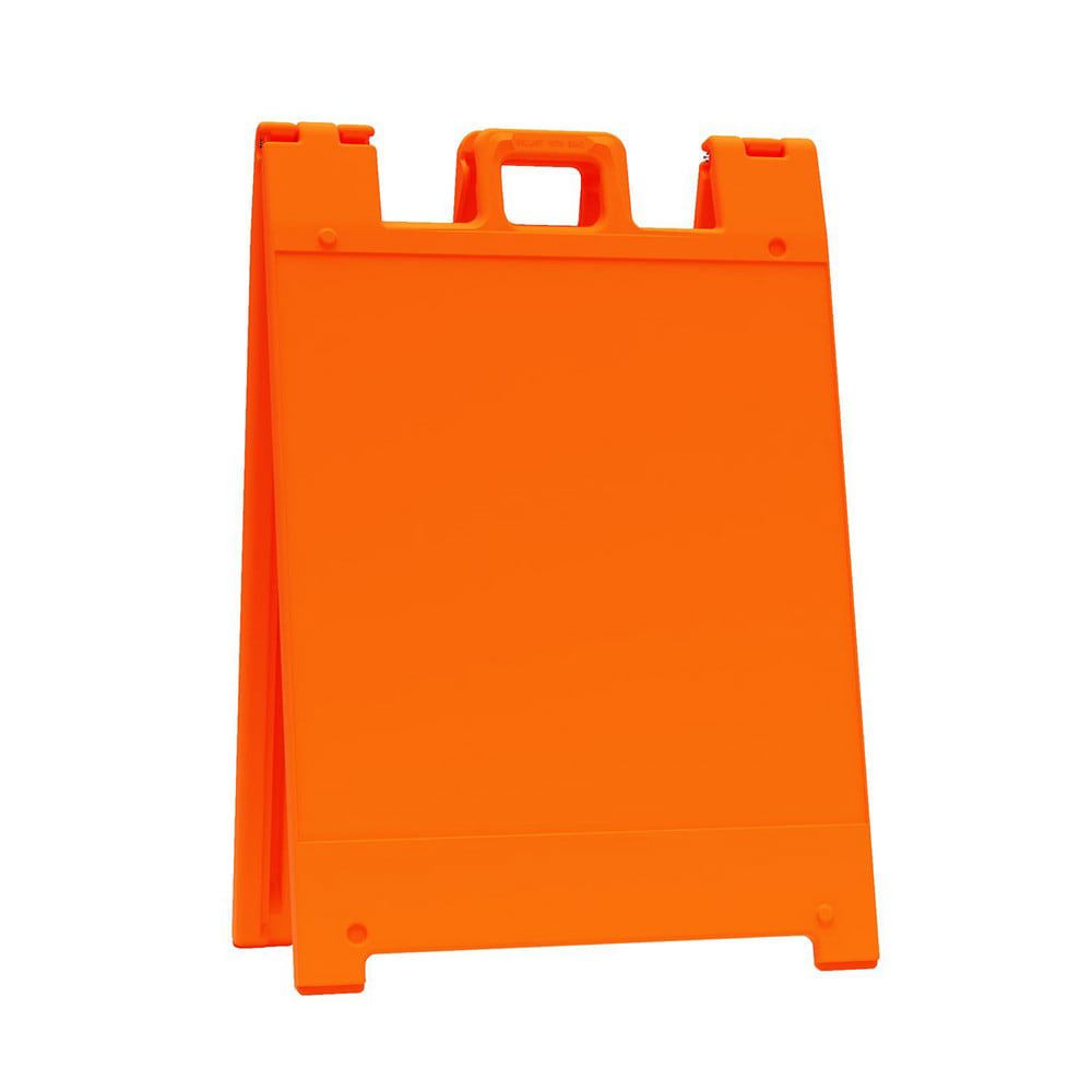 Pedestrian Barrier Sign Stand: Plastic, Orange, Use with Indoor & Outdoor