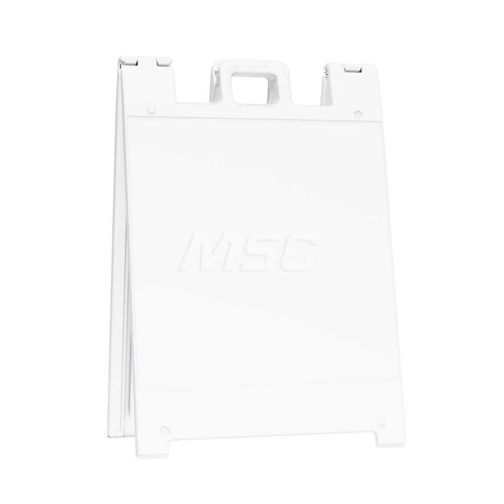 Pedestrian Barrier Sign Stand: Plastic, White, Use with Indoor & Outdoor