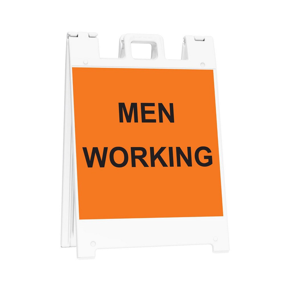 Pedestrian Barrier Sign Stand: Plastic, White, Use with Indoor & Outdoor