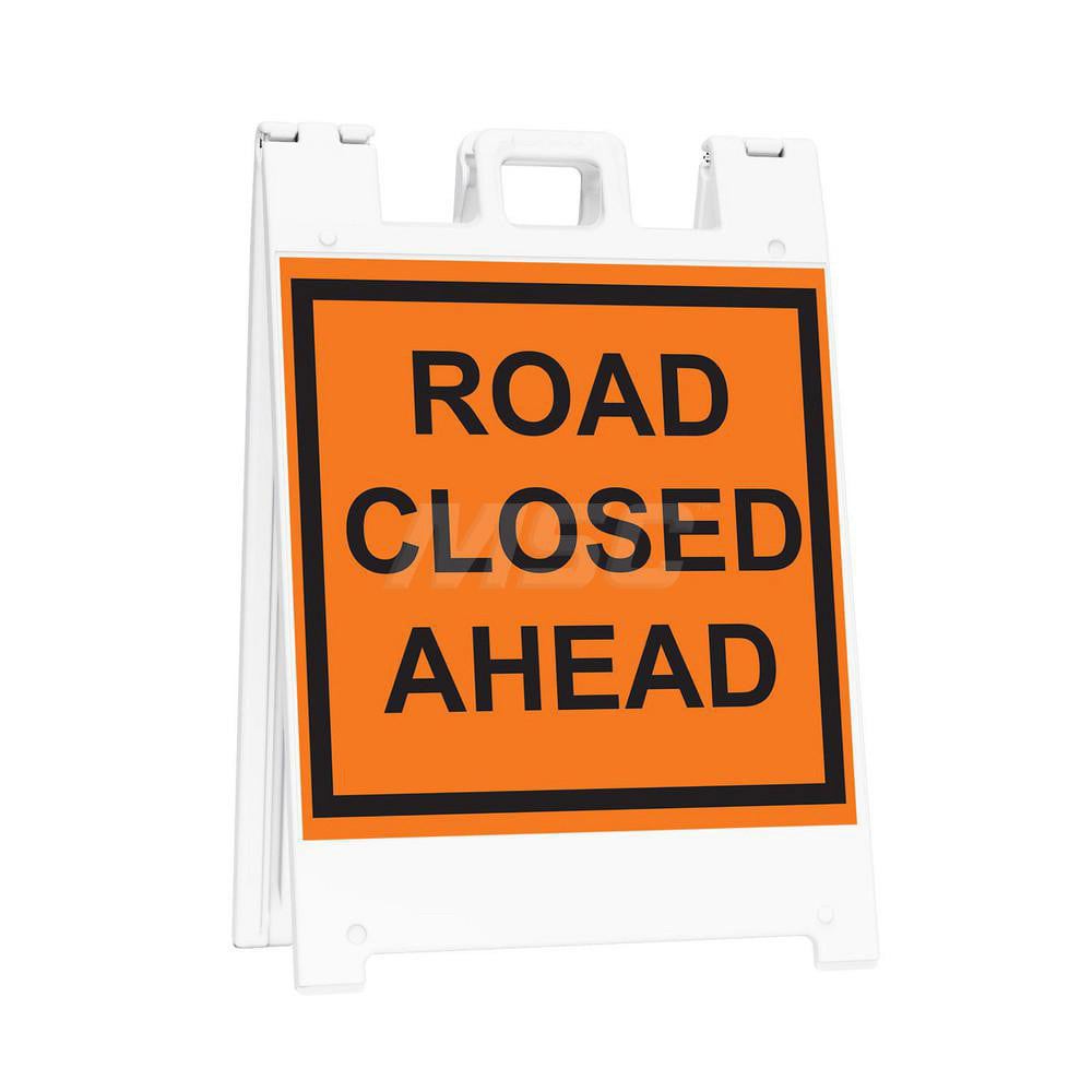 Pedestrian Barrier Sign Stand: Plastic, White, Use with Indoor & Outdoor