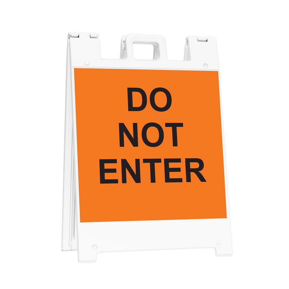 Pedestrian Barrier Sign Stand: Plastic, White, Use with Indoor & Outdoor