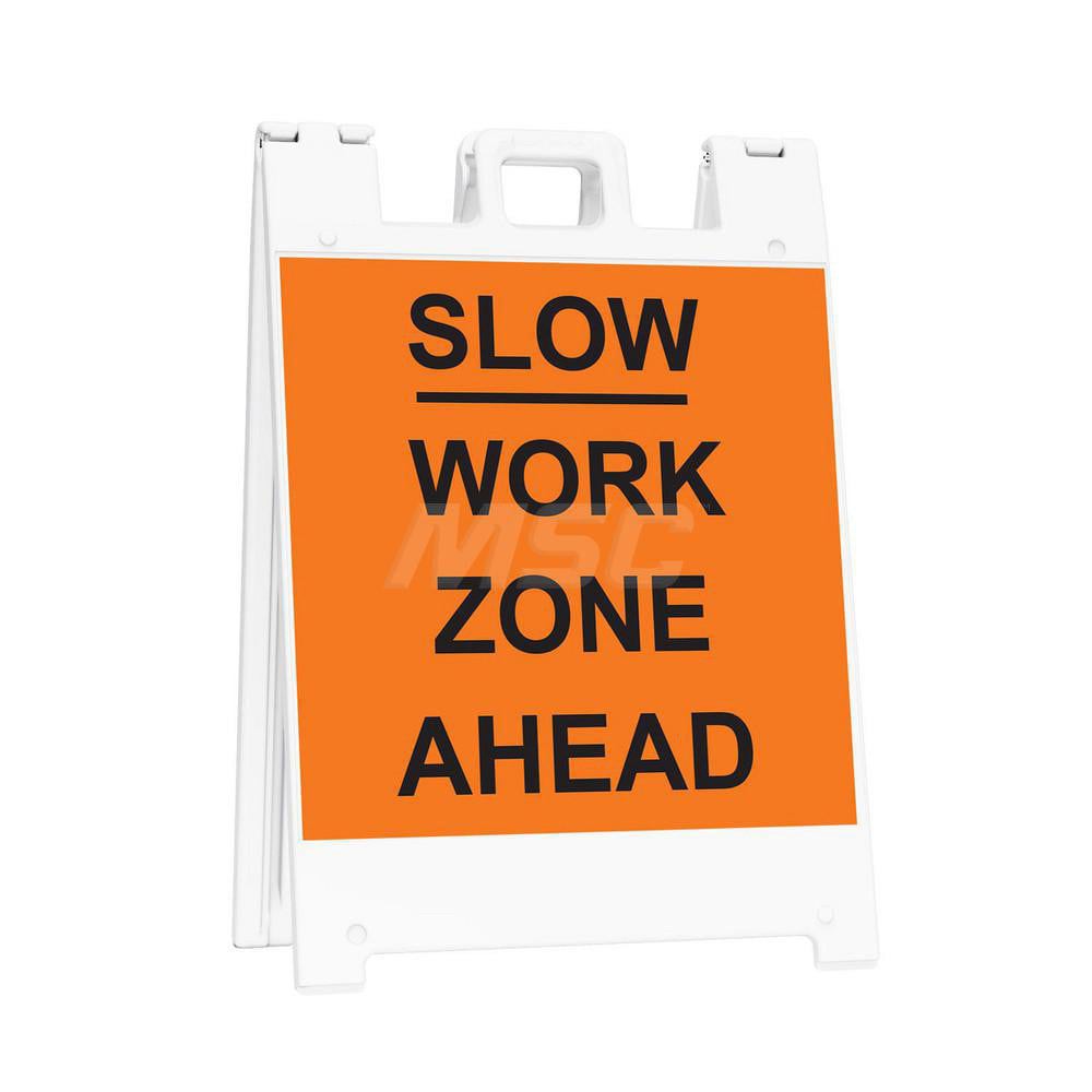 Pedestrian Barrier Sign Stand: Plastic, White, Use with Indoor & Outdoor