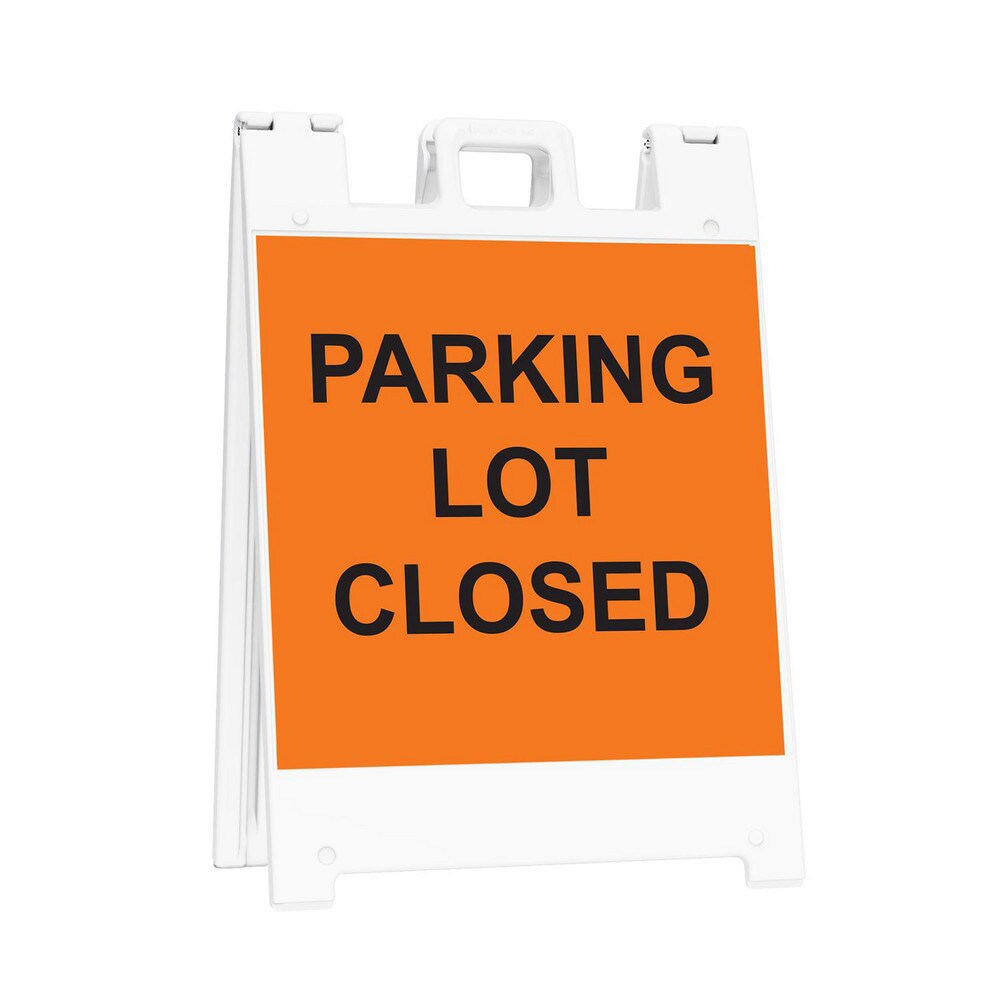 Pedestrian Barrier Sign Stand: Plastic, White, Use with Indoor & Outdoor