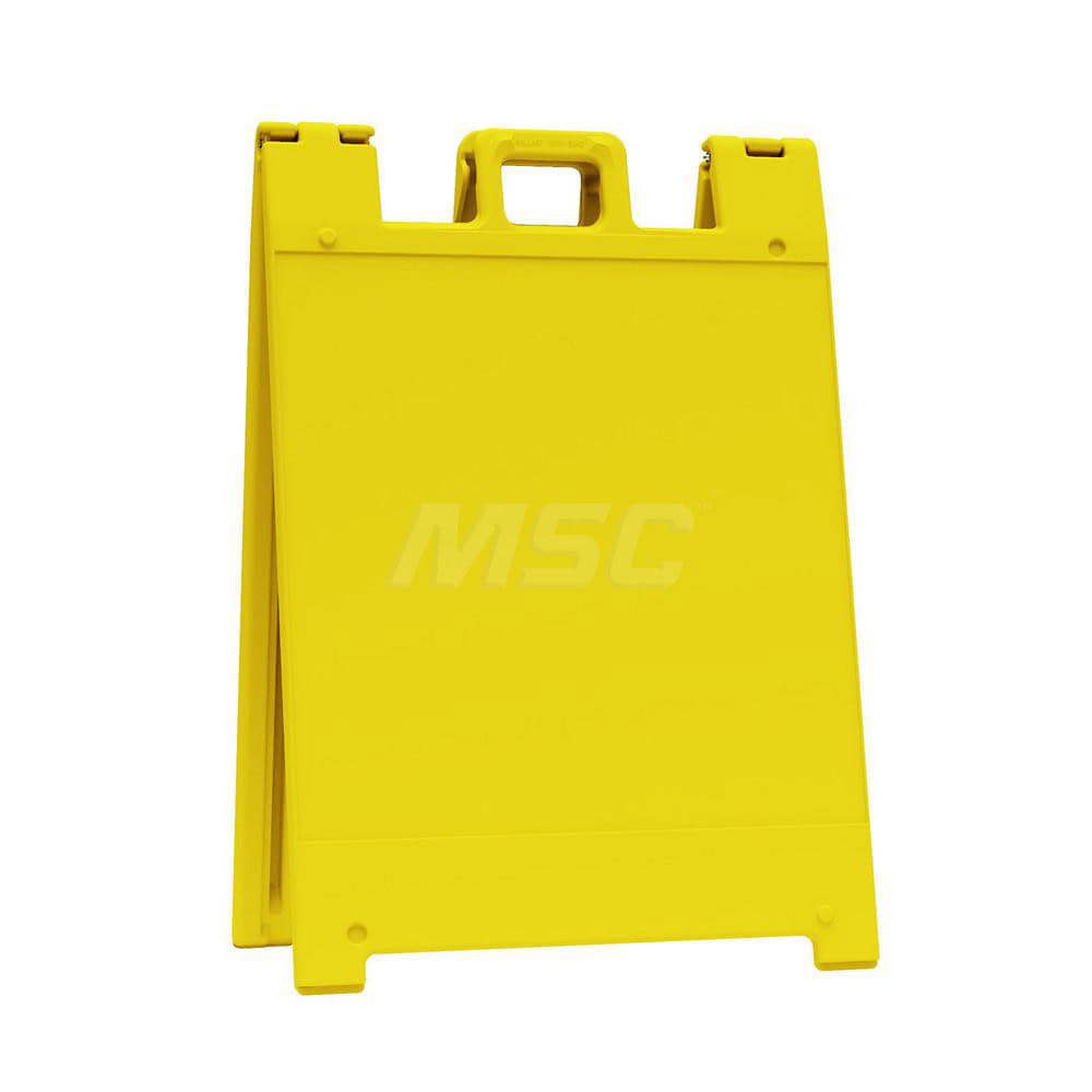 Pedestrian Barrier Sign Stand: Plastic, Yellow, Use with Indoor & Outdoor