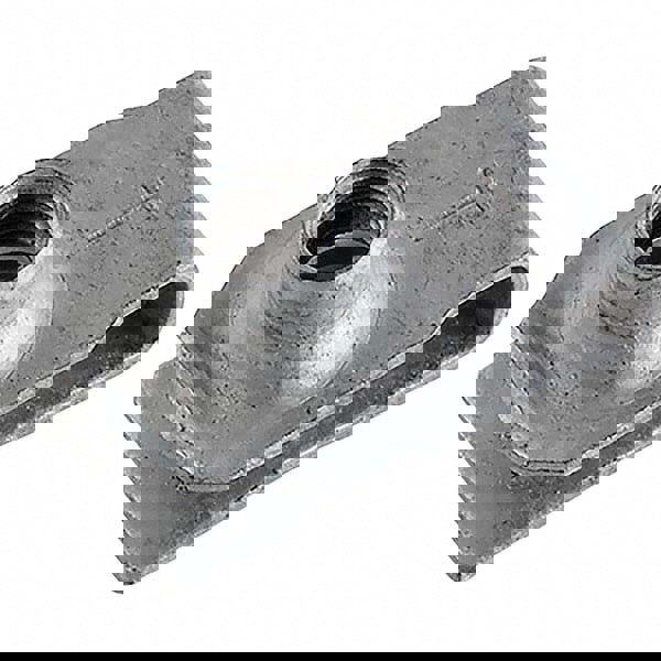 Clip On & Floating Nuts; U Nut Type: Extruded Tapped Hole ; Type: U Nut ; Finish/Coating: Zinc-Plated ; Material: Spring Steel ; Maximum Material Thickness (Decimal Inch): 0.0260 ; Minimum Material Thickness (Decimal Inch): 0.0260