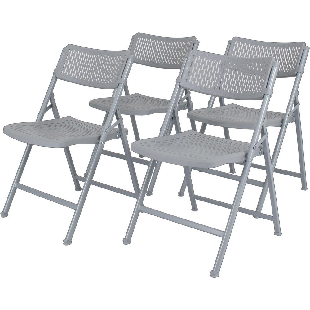 Folding Chairs; Pad Type: Contoured; Armless; Molded Resin ; Material: Steel; Molded Resin ; Width (Inch): 22in ; Depth (Inch): 20.75in ; Seat Color: Platinum ; Overall Height: 32in