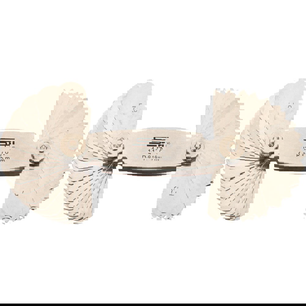 Radius Gage Set: Stainless Steel, 7.5 to 15 mm Radius, 0.5 mm Graduation, 32 pc