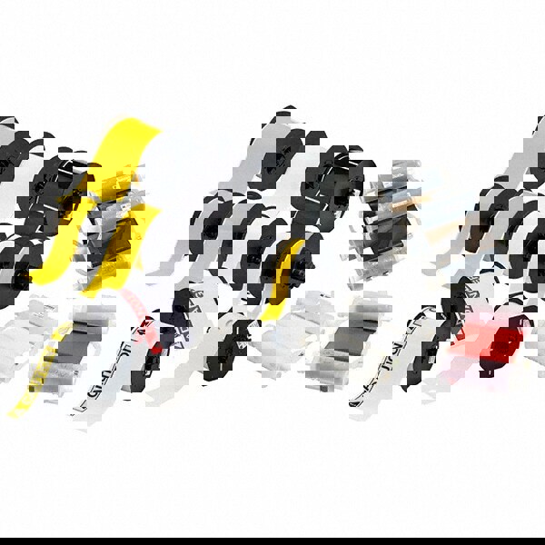 Label Maker Label: Black Red White on Black & Yellow, Acrylic Polyester Resin Ribbon & Vinyl, 6